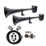 Zestaw sygnałów pneumatycznych HADLEY z zestawem montażowym i elektrozaworem 24V (lakierowane na czarny mat, okrągłe, 2x19"/48 cm)