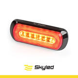 Lampa ostrzegawcza SKYLED z czerwonym światłem pozycyjnym 132x51 mm (stroboskop pomarańczowe światło 6 LED) R10 R65 SAE