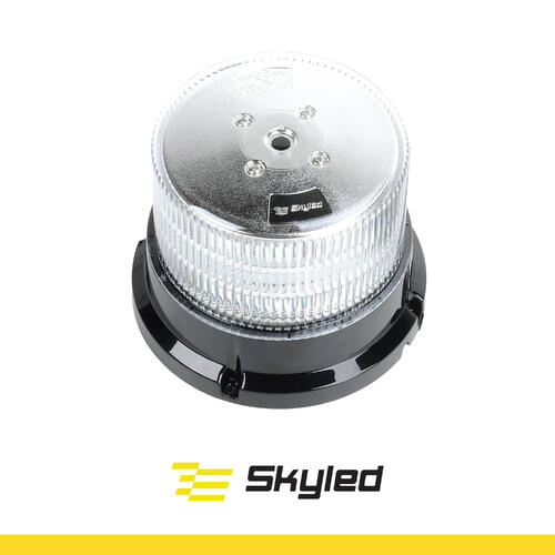 Światło ostrzegawcze (kogut) SKYLED 12-24V (3 śrubki, biały klosz, pomarańczowy LED, R65) wys: 132 mm I śr: 167 mm - zdjęcie 1