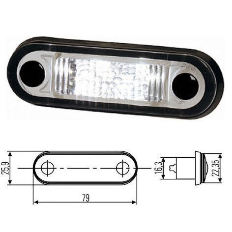 Światło pozycyjne białe 1 LED 79x26 mm z przewodem 0.5 m - zdjęcie 1