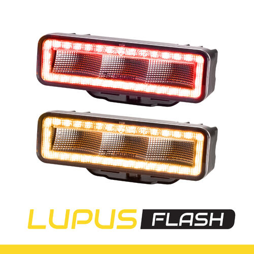 Lampa robocza SKYLED Lupus Flash 54F, 12-48V, 54W, 3100 Lm (światło rozproszone), światło ostrzegawcze (pomarańczowe R65), światło pozycyjne pomarańczowe/czerwone - zdjęcie 1
