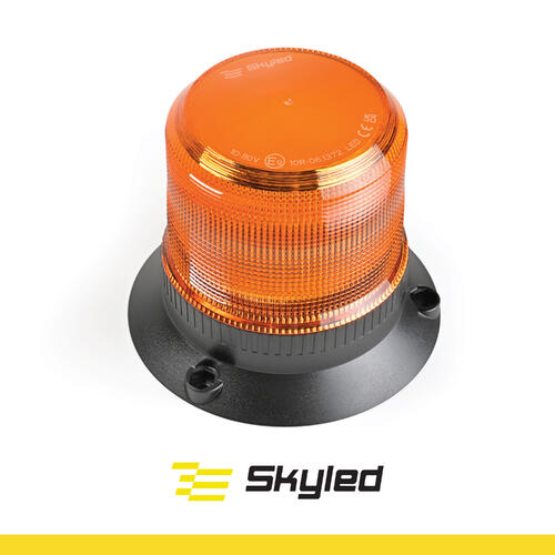 Światło ostrzegawcze (kogut) SKYLED 10-110V (3 śrubki, pomarańczowy klosz, R65) wys: 120 mm I śr: 145 mm - zdjęcie 1
