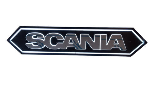Podświetlany napis SCANIA (stal nierdzewna) / romb (czarny) - białe zimne światło LED 24V - zdjęcie 1