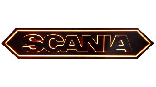 Podświetlany napis SCANIA (czarny) / romb (czarny) - pomarańczowe światło LED 24V - zdjęcie 1