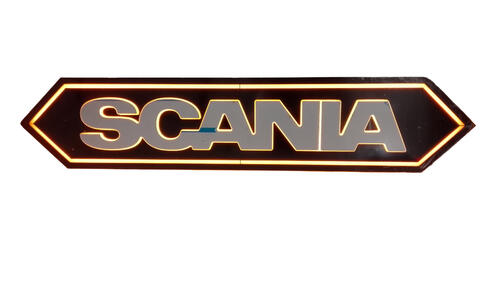Podświetlany napis SCANIA (stal nierdzewna) / romb (czarny) - pomarańczowe światło LED 24V - zdjęcie 1