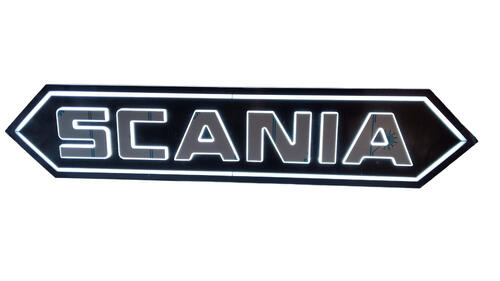 Podświetlany napis Old School SCANIA (stal nierdzewna) / romb (czarny) - bałe zimne światło LED 24V - zdjęcie 1