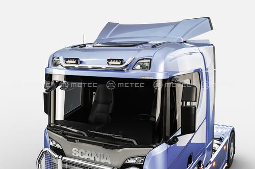 Orurowanie nad osłonę przeciwsłoneczną do SCANIA NG z wiązką elektryczną i uchwytami na 4 odbiorniki ze światłami obrysowymi LED - zdjęcie 1