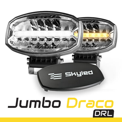 Reflektor SKYLED Jumbo Draco DRL FULL LED (80W, białe i pomarańczowe światło do jazdy dziennej + pokrywa) R10/R87/R112 - zdjęcie 1