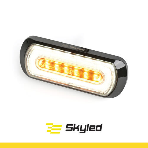 Lampa ostrzegawcza SKYLED z białym światłem pozycyjnym 132x51 mm (stroboskop pomarańczowe światło 6 LED) R10 R148 R65 SAE - zdjęcie 1