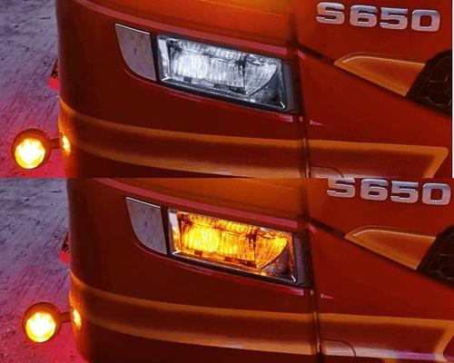 Dodatkowe światła pozycyjne LED białe/pomarańczowe + światło stroboskopowe do reflektorów przeciwmgłowych Scania R/S 2016-2022, nr kat. 13240911AM - zdjęcie 1